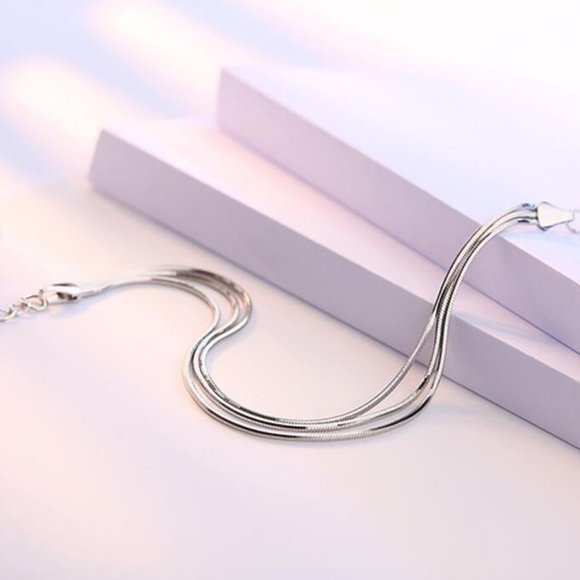 925 Sterling Silver Triple Snake Chain Bracelet - Picture 2 of 2